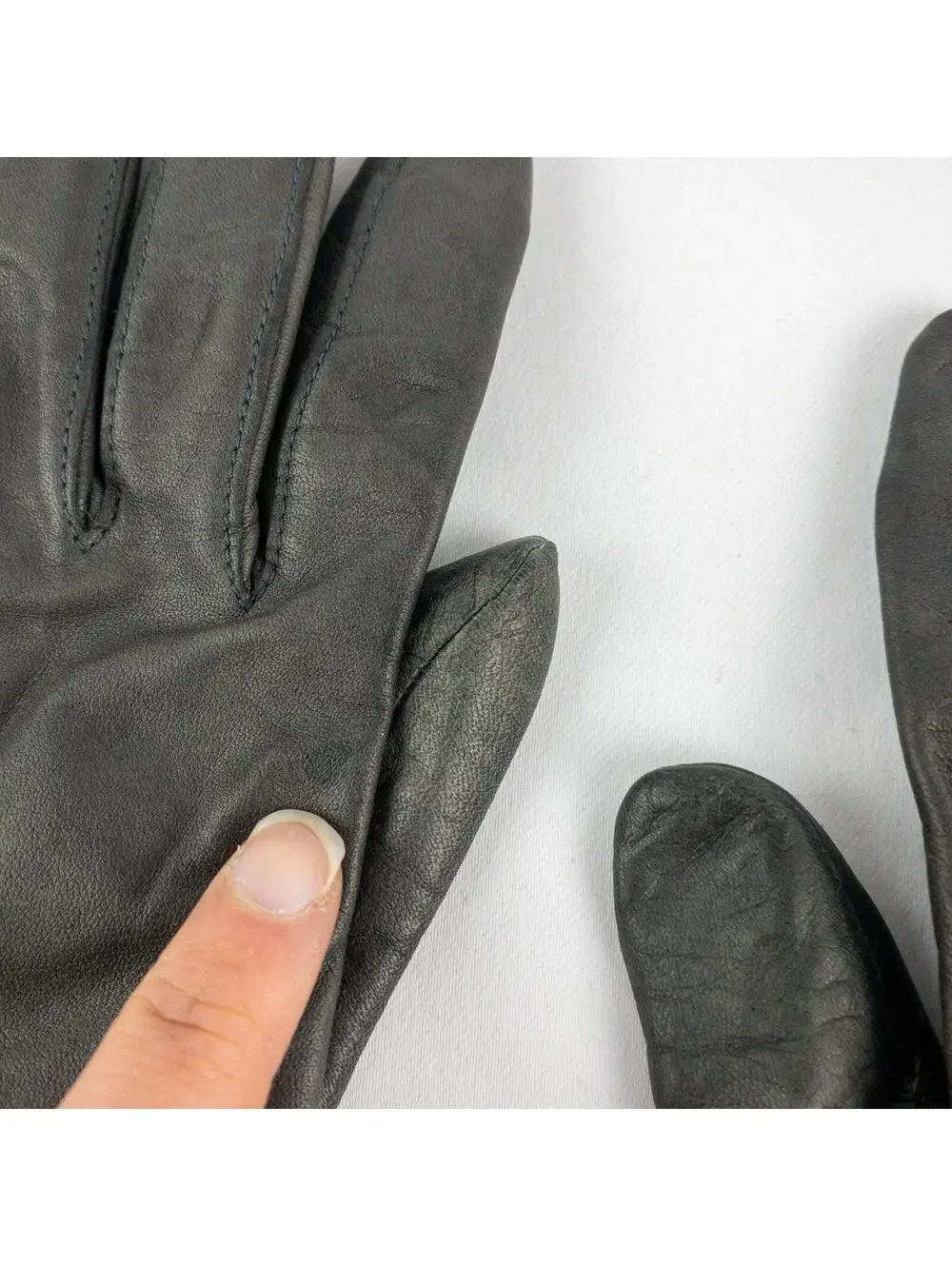 Fownes Vintage Dark Gray Leather Drive Gloves Women Medium 7